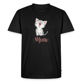 Mignon Kawaii drôle de chat disant miaulement - T-shirt Premium bio Homme - noir - Devant - Nico (187cm)