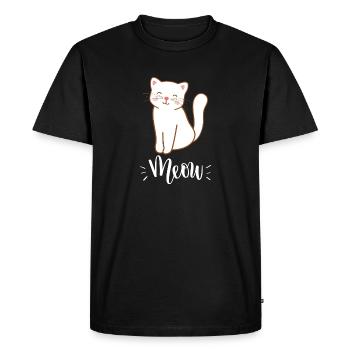 Chat souriant mignon Kawaii disant miaulement - T-shirt Premium bio Homme - noir - Devant - Nico (187cm)