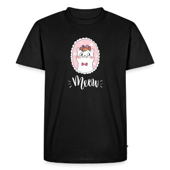 Chat mignon Kawaii drôle avec des fleurs disant miaulement - T-shirt Premium bio Homme - noir - Devant - Nico (187cm)