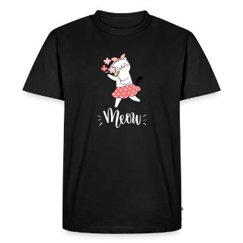 Chat mignon Kawaii drôle avec des fleurs disant miaulement - T-shirt Premium bio Homme - noir - Devant - Nico (187cm)