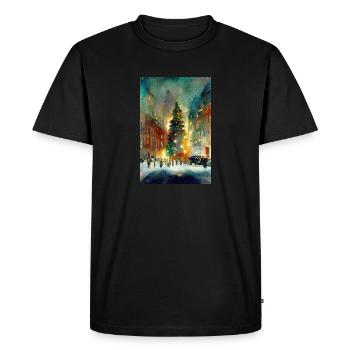 Aquarelle Ville de Noël - T-shirt Premium bio Homme - noir - Devant - Nico (187cm)