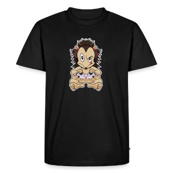 Hedgehog With Gaming Controller I Funny Gaming I - Men's Premium Organic T-Shirt - black - Front - Nico (187cm)
