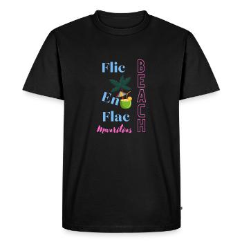 Flic en Flac beach - T-shirt Premium bio Homme - noir - Devant - Nico (187cm)