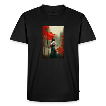 Geisha stands under red maple trees - Men's Premium Organic T-Shirt - black - Front - Nico (187cm)