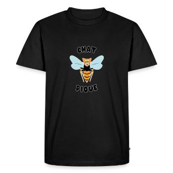 "Roupette le chat" . Chat pique guêpe - T-shirt Premium bio Homme - noir - Devant - Nico (187cm)
