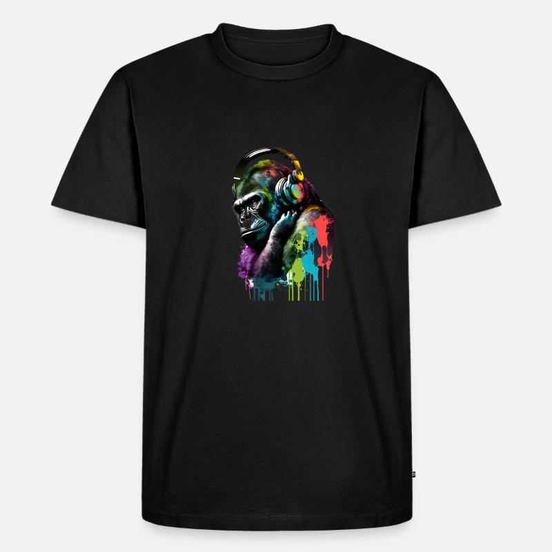 Gorilla mit Kopfhörern - Männer Premium Bio T-Shirt - Schwarz