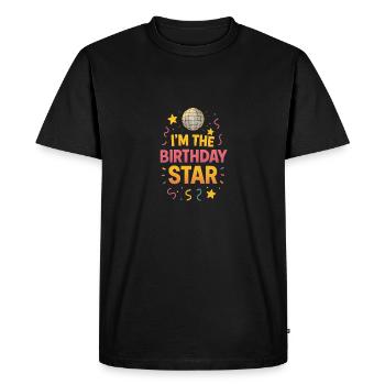 Je suis la star de l’anniversaire – Édition Retro Glow - T-shirt Premium bio Homme - noir - Devant - Nico (187cm)