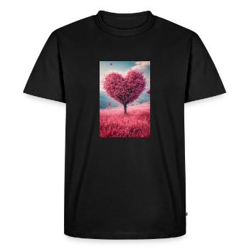 Romantic Heart Tree in Bloom - Men's Premium Organic T-Shirt - black - Front - Nico (187cm)