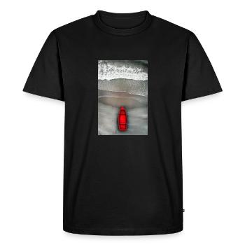 Red Boat on Grey Shore - Men's Premium Organic T-Shirt - black - Front - Nico (187cm)