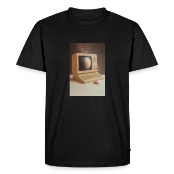 Retro Computer Meets Outer Space - Men's Premium Organic T-Shirt - black - Front - Nico (187cm)