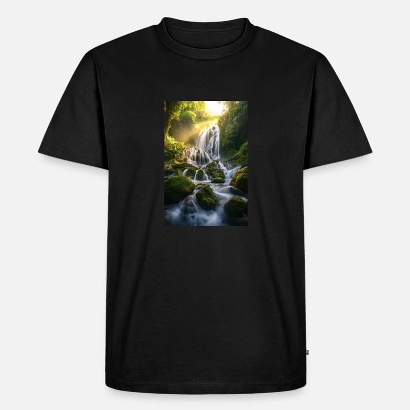 Mystischer Dschungel-Wasserfall - Männer Premium Bio T-Shirt - Schwarz
