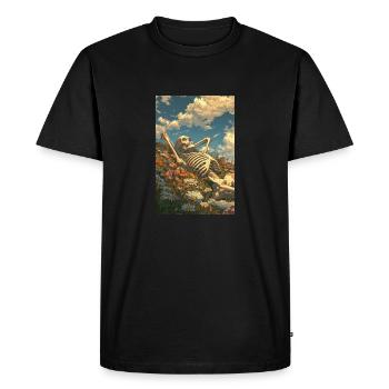 Squelette relaxant dans un champ de fleurs - T-shirt Premium bio Homme - noir - Devant - Nico (187cm)