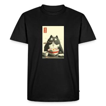 Wide-Eyed Cat Slurping Ramen - Men's Premium Organic T-Shirt - black - Front - Nico (187cm)