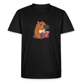 Capybara lit un livre - T-shirt Premium bio Homme - noir - Devant - Nico (187cm)