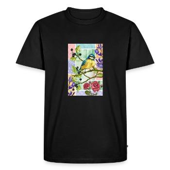 Meisen im Garten - Männer Premium Bio T-Shirt - Schwarz - Vorne - Nico (187cm)