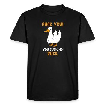Lustige Ente Duck You - Männer Premium Bio T-Shirt - Schwarz - Vorne - Nico (187cm)