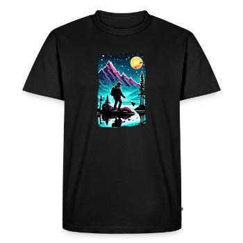 Pêcheur Siluette / Pêche / Poissons / Lac / Sport - T-shirt Premium bio Homme - noir - Devant - Nico (187cm)