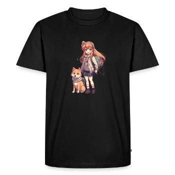 Girl with pet Japanese dog Shiba Inu - Men's Premium Organic T-Shirt - black - Front - Nico (187cm)