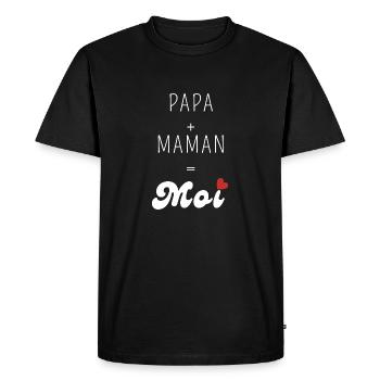 Papa plus maman égal moi - T-shirt Premium bio Homme - noir - Devant - Nico (187cm)