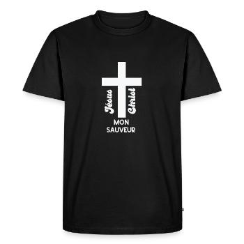 Jésus christ mon sauveur - T-shirt Premium bio Homme - noir - Devant - Nico (187cm)