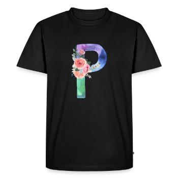Lettre P watercolor - T-shirt Premium bio Homme - noir - Devant - Nico (187cm)