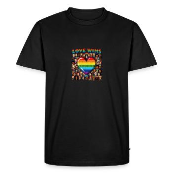Love Wins Rainbow Heart LGBT Pride Design - Men's Premium Organic T-Shirt - black - Front - Nico (187cm)