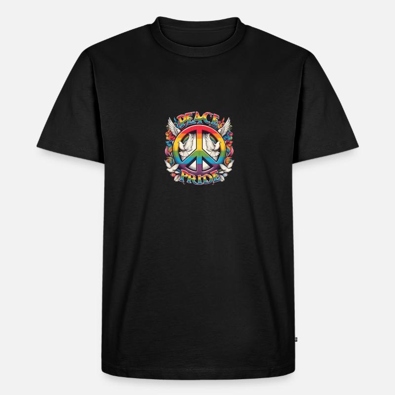 Peace Love Pride Rainbow Design - Männer Premium Bio T-Shirt - Schwarz