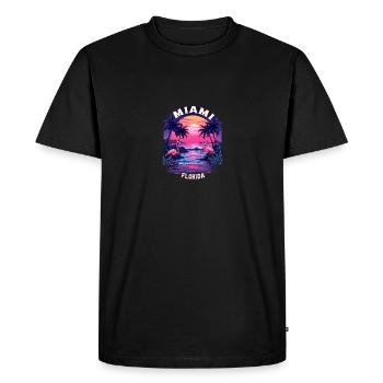 Miami, Floride, coucher de soleil, Flamingo Beach, vibrations - T-shirt Premium bio Homme - noir - Devant - Nico (187cm)