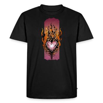 Enfer passionné : Cœur flamboyant - T-shirt Premium bio Homme - noir - Devant - Nico (187cm)