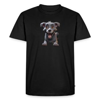 Grinning Grey Pup Adventure - Men's Premium Organic T-Shirt - black - Front - Nico (187cm)