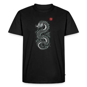 Dragon japon gris , style estampe japonaise kanji - T-shirt Premium bio Homme - noir - Devant - Nico (187cm)