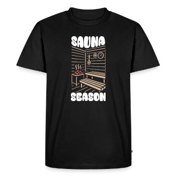 Saison du sauna - Sauna - Dicton - T-shirt Premium bio Homme - noir - Devant - Nico (187cm)