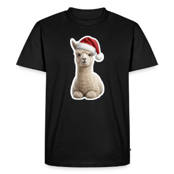 Fluffy alpaca in Christmas look - Men's Premium Organic T-Shirt - black - Front - Nico (187cm)