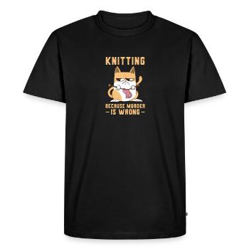 Knitting because murder is wrong Cat knitting - Men's Premium Organic T-Shirt - black - Front - Nico (187cm)