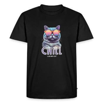 Chill like my cat - Men's Premium Organic T-Shirt - black - Front - Nico (187cm)