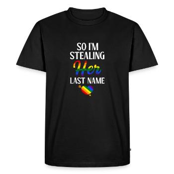 LGBTQ Pride Couple Arc-en-ciel Bi fiançailles mariage - T-shirt Premium bio Homme - noir - Devant - Nico (187cm)