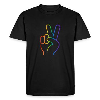 Peace sign 2 fingers rainbow - Men's Premium Organic T-Shirt - black - Front - Nico (187cm)