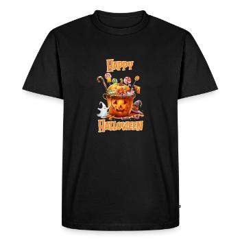 Halloween – Joyeux Halloween citrouille avec des bonbons - T-shirt Premium bio Homme - noir - Devant - Nico (187cm)