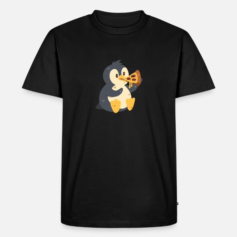 Pinguin mit Pizza - Männer Premium Bio T-Shirt - Schwarz