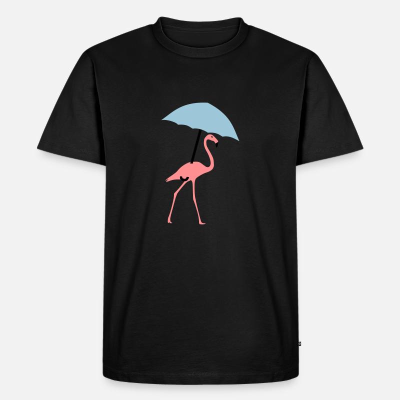 Flamingo mit Regenschirm oder Sonnenschirm - Männer Premium Bio T-Shirt - Schwarz