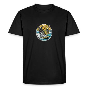 Un chat et des chiens surfant ensemble : meilleurs amis - T-shirt Premium bio Homme - noir - Devant - Nico (187cm)