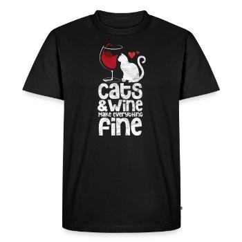 Vin Chat Vin rouge Chat Verre de vin Miau Cadeau - T-shirt Premium bio Homme - noir - Devant - Nico (187cm)