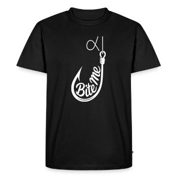 Bite Me Hook Graphic Tee - Men's Premium Organic T-Shirt - black - Front - Nico (187cm)