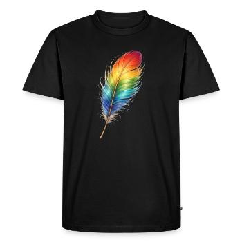 Colorful Feather Rainbow Boho Design - Men's Premium Organic T-Shirt - black - Front - Nico (187cm)