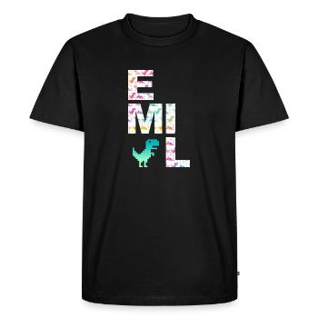 EMIL - Beau prénom de garçon avec dinosaure - T-shirt Premium bio Homme - noir - Devant - Nico (187cm)