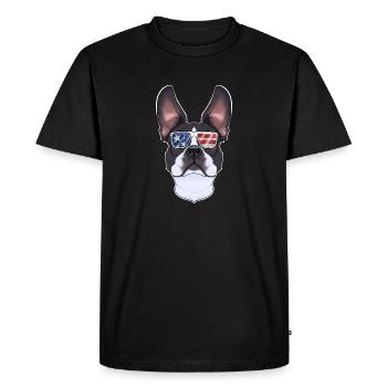 Boston Terrier USA Lunettes de soleil I Drapeau américain - T-shirt Premium bio Homme - noir - Devant - Nico (187cm)