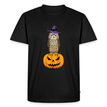 Hibou grand-duc d’Halloween - T-shirt Premium bio Homme - noir - Devant - Nico (187cm)
