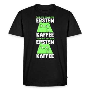 Cat before my first coffee - Men's Premium Organic T-Shirt - black - Front - Nico (187cm)