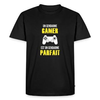 gendarme gamer / cadeau humour gendarme - T-shirt Premium bio Homme - noir - Devant - Nico (187cm)