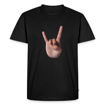 Signe des cornes (face) - T-shirt Premium bio Homme - noir - Devant - Nico (187cm)